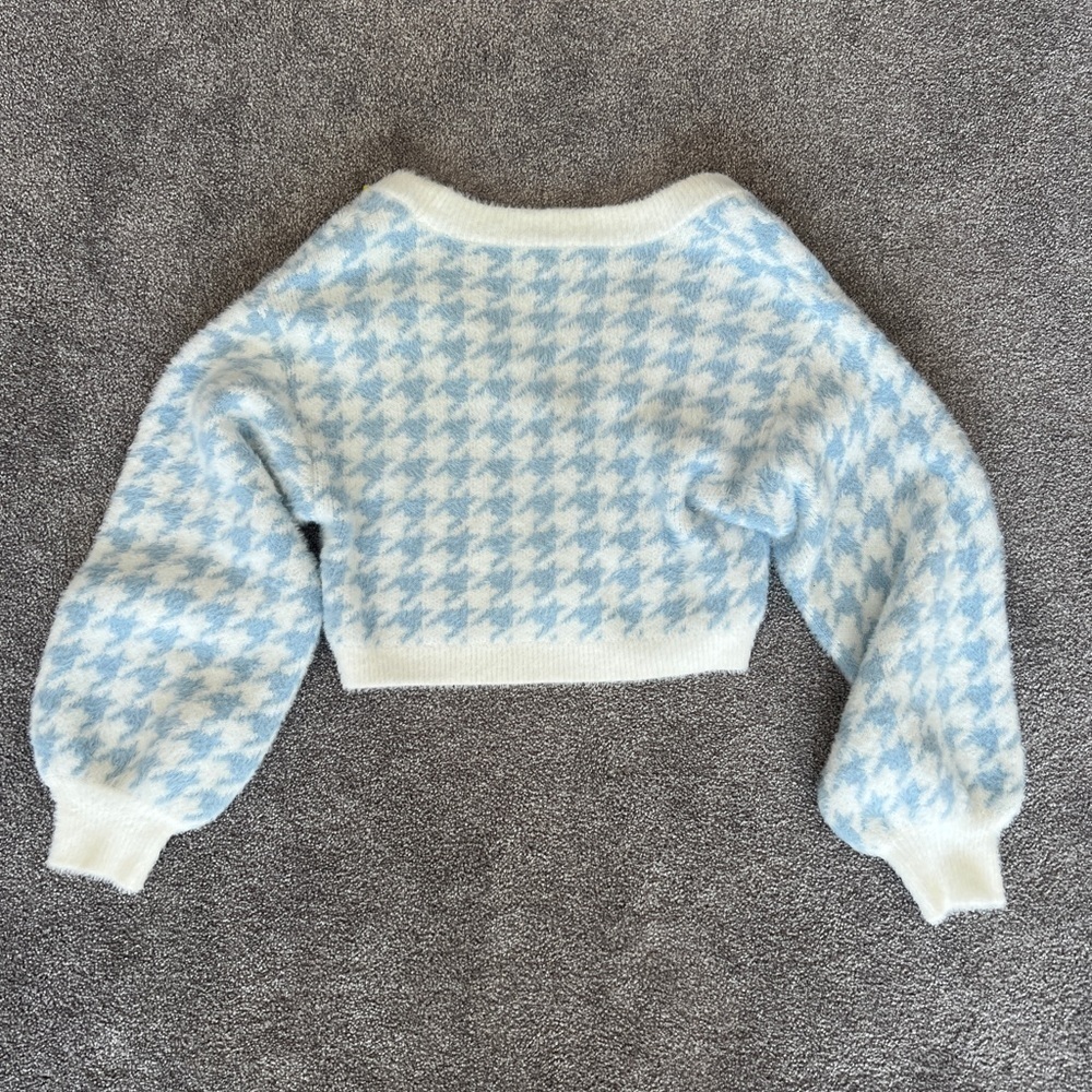 Kendall & Kylie Blue / White Houndstooth Cropped Cardigan Size Small - Picture 3 of 4